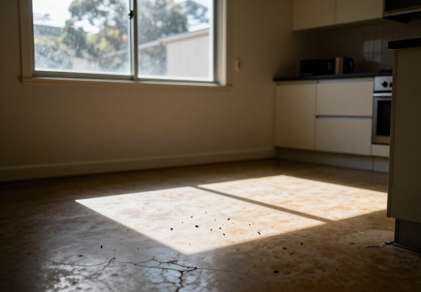 Rodent droppings in a Burwood storage room before treatment